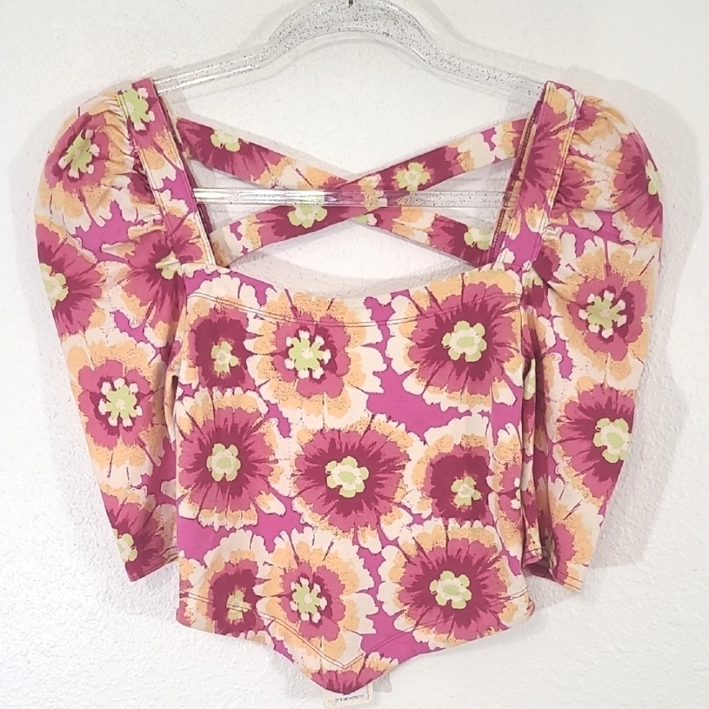 *NWT* FREE PEOPLE Pink Floral Give Me More Top in Pop Combo, size XS